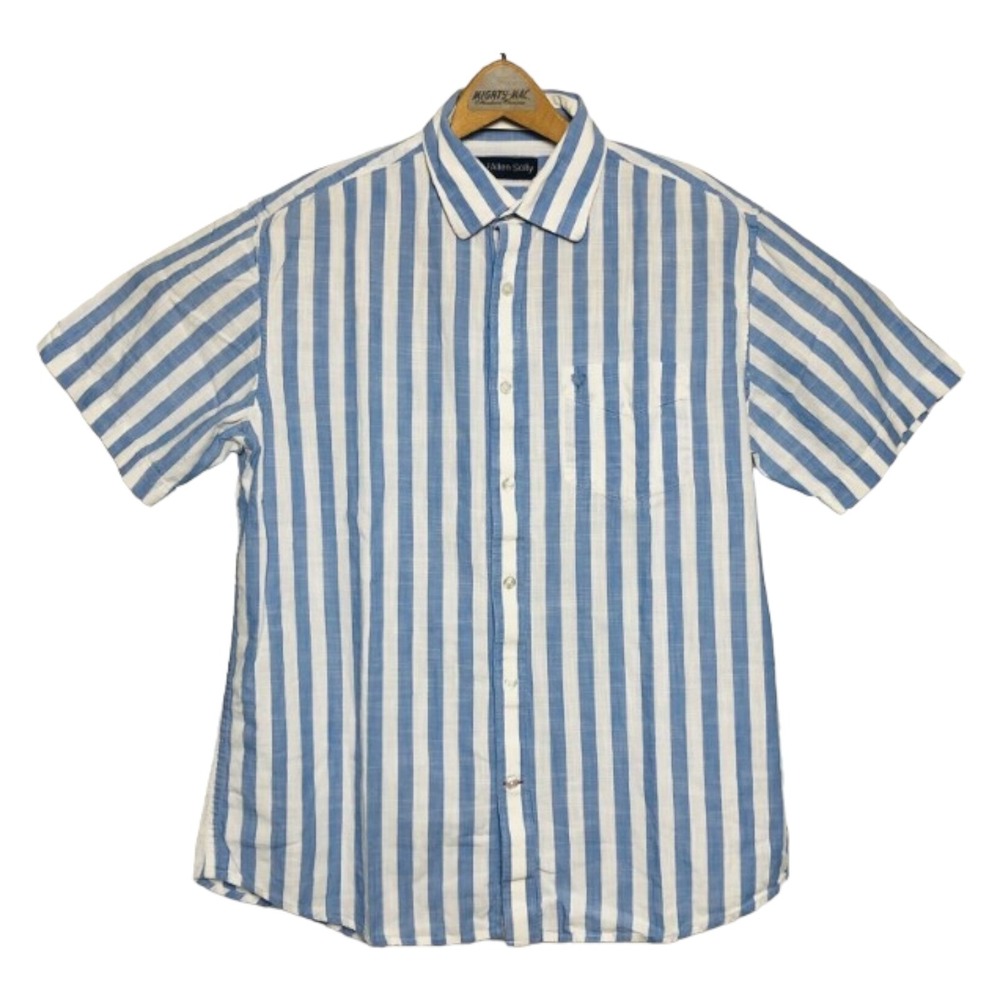 Allen Solly White & Blue S/S Compacted Ctn Btn Down w/ Pocket Mens Size 42 Large